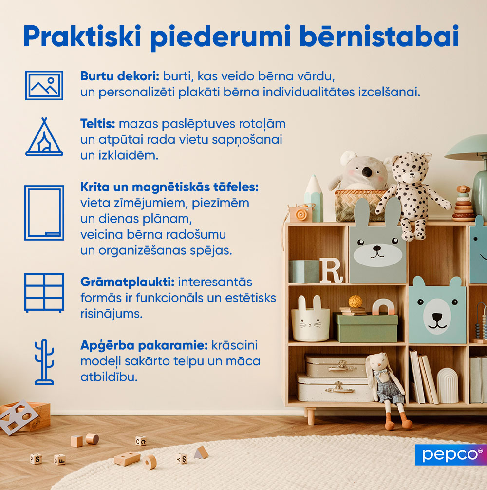 Pepco informatīva ilustrācija par bērnistabas iekārtojumu