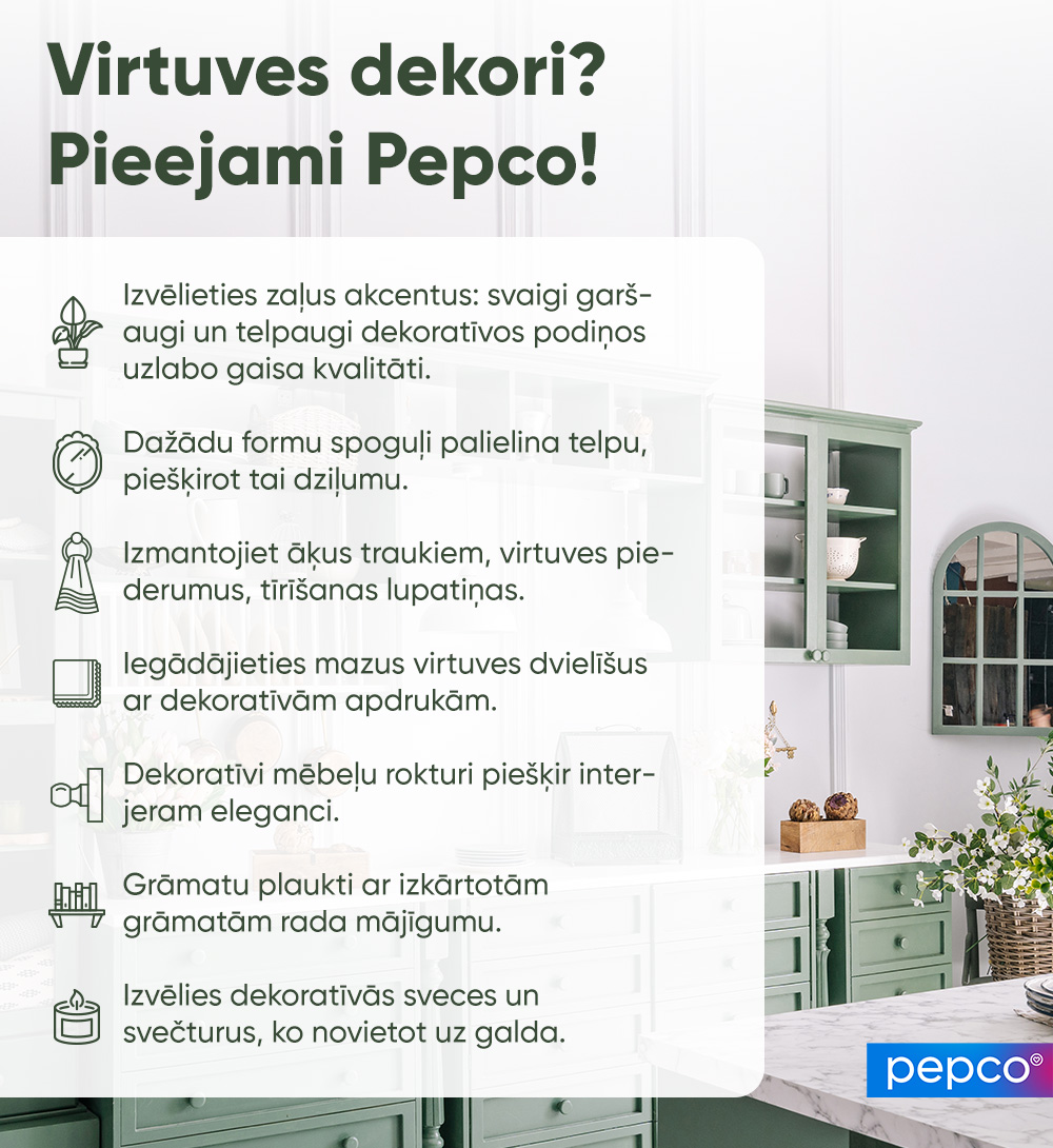 Pepco informatīva ilustrācija par virtuves dekoru tēmu