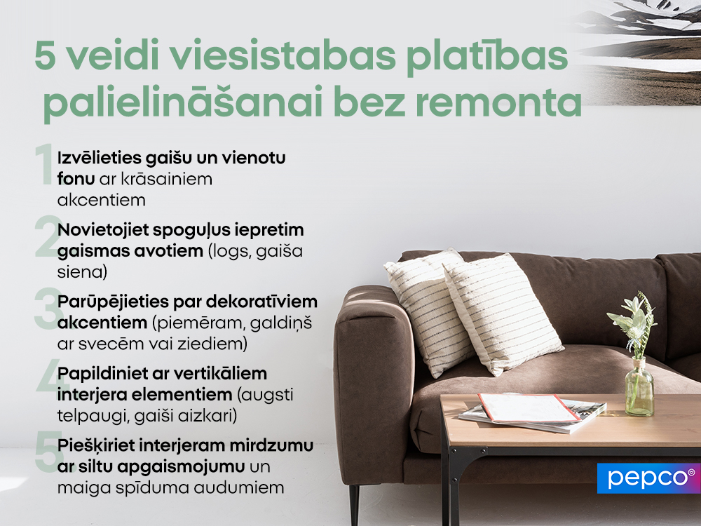 5 veidi viesistabas platības palielināšanai bez remonta