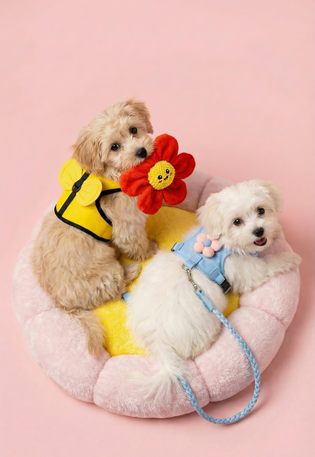 Suns tur krāsainu rotaļlietu.